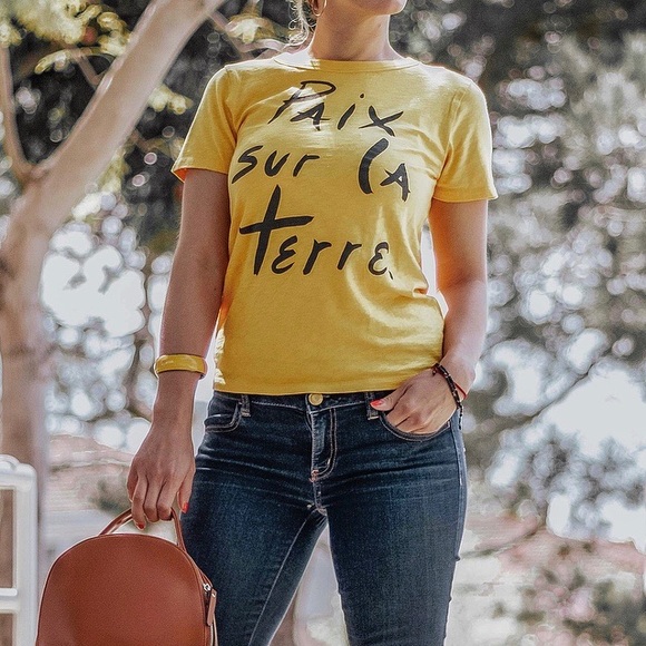 J. Crew Tops - J. Crew Golden Yellow Paix Sur La Terre Tee